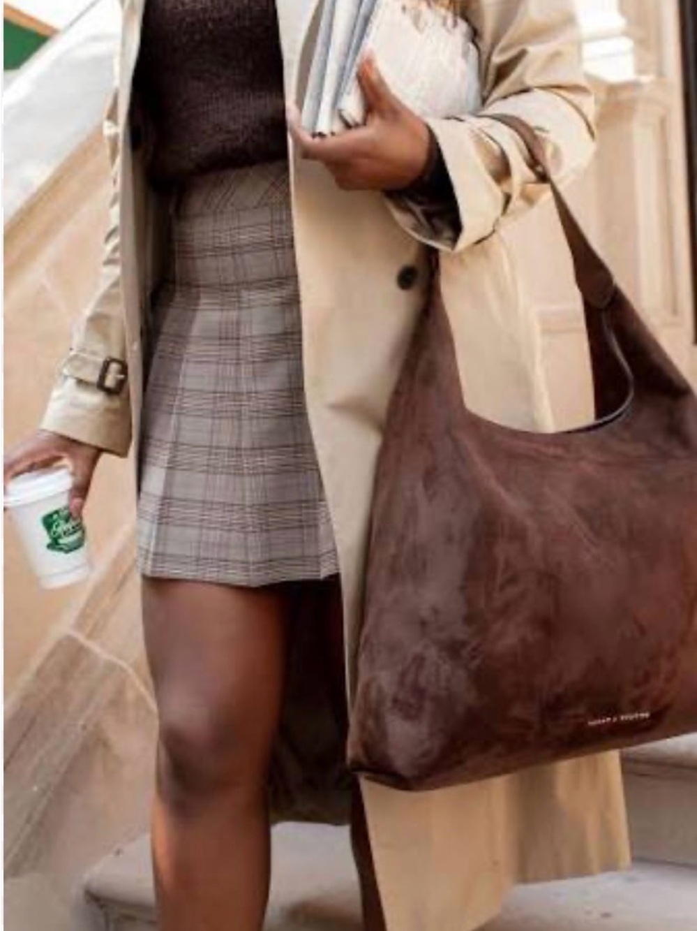 Classic Suede Hobo Bag - Brown Poppy& Peonies